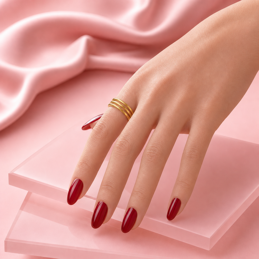 Anello Mignolo Falange tris gold indossato su mano, still life rosa Le Amikette